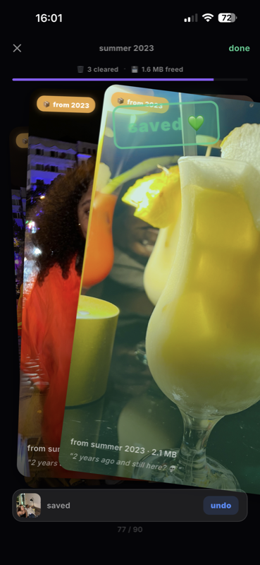 Memory Lane swipe experience